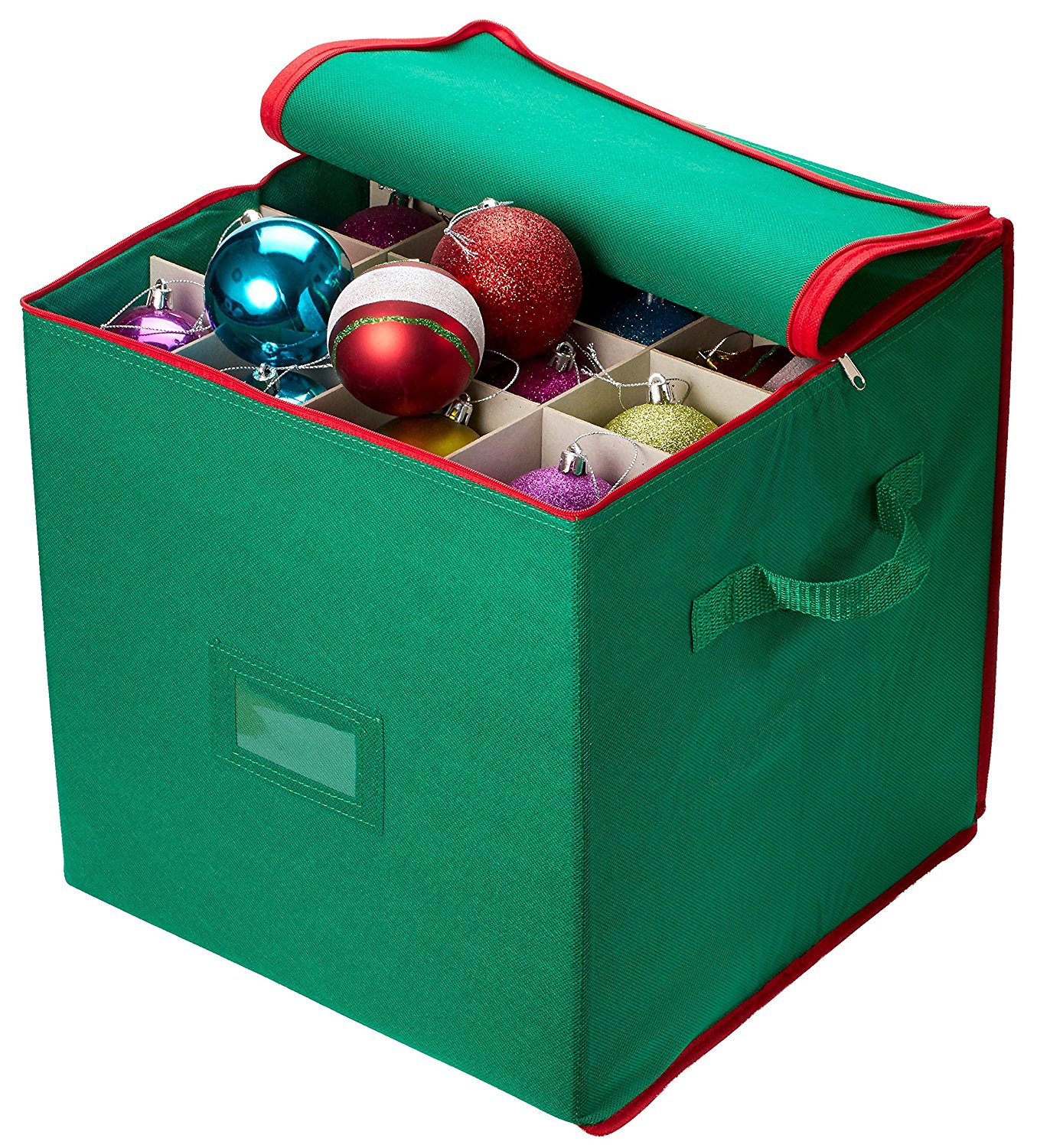 Christmas Ornament Storage - Stores up to 64 Holiday Ornaments, Adjustable  Dividers, Covered Top, Two Handles. Attractive Storage Box Keeps Holiday  Decorations Clean and Dry for Next Season. (Green)